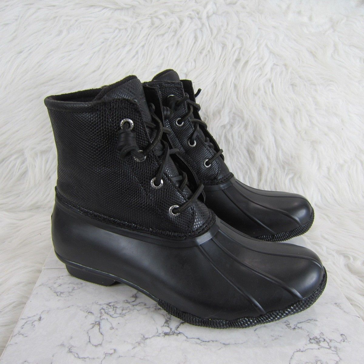 Sperry Women's Size 8 Black Saltwater Serpent Leather Top-Sider Duck Boots — image 2 of 8
